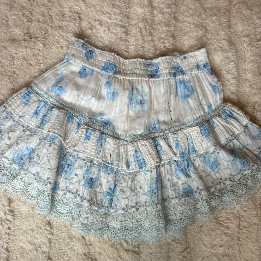 Love Shack Fancy blue and white skirt